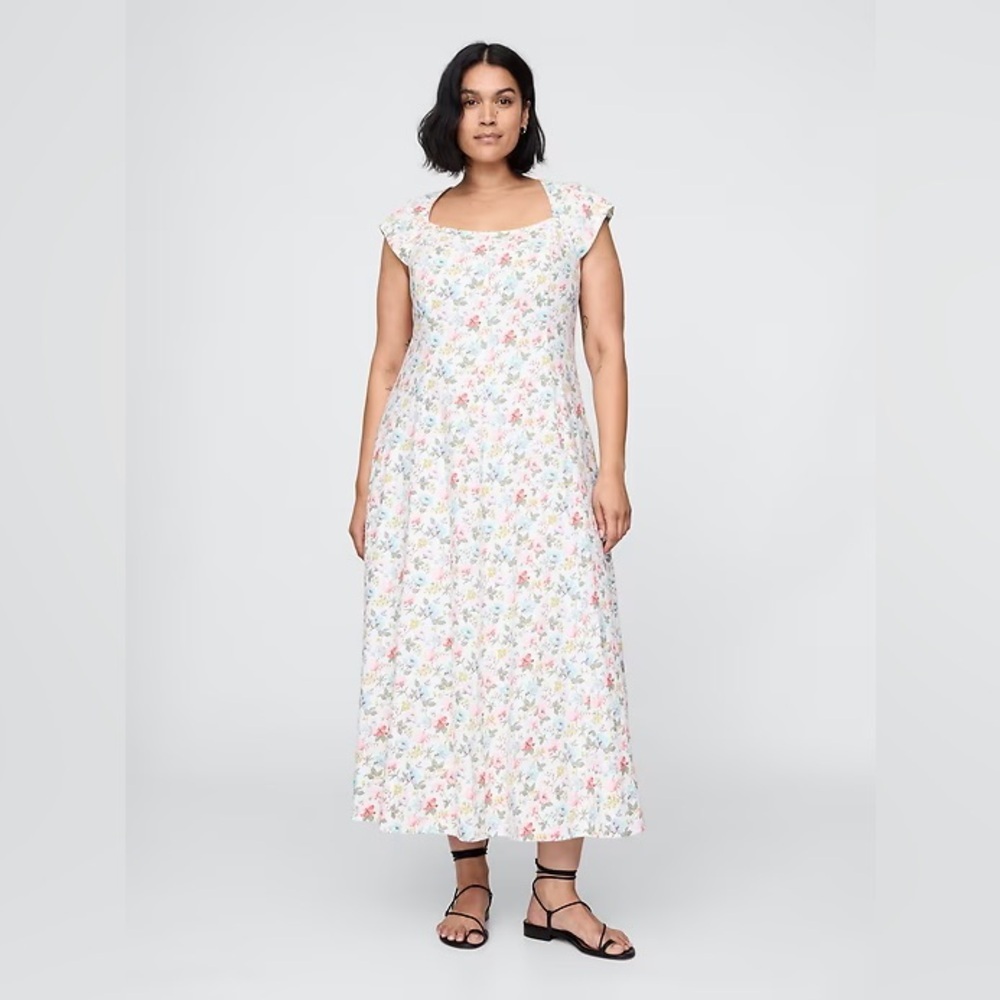 NWT! GAP Garden Bloom Multi Floral Linen-Blend Cap-Sleeve Maxi Dress 🪴